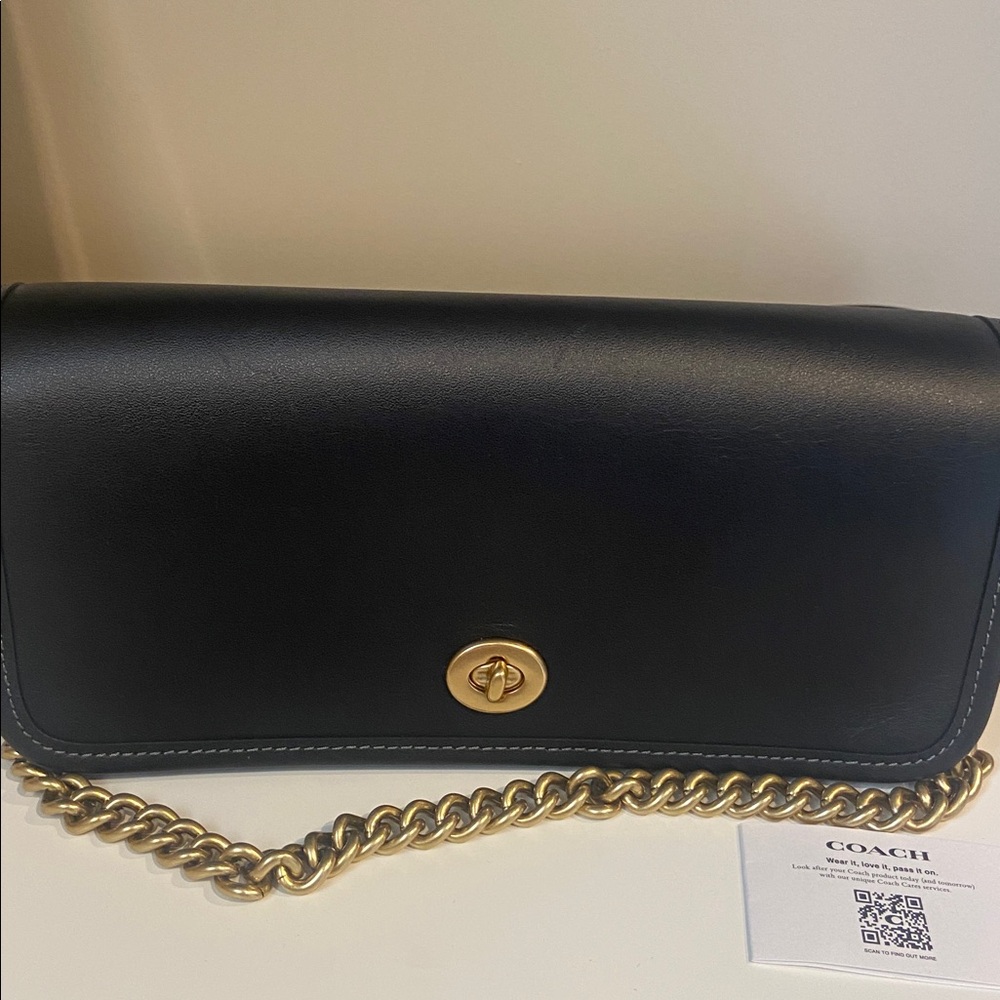 Coach Dinky Black Leather Shoulder Bag  with Gold hardware.